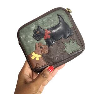 JP Ourse Scotties Pouch Brown Wallet Dog Applique Leather Coin Purse Belt Bag